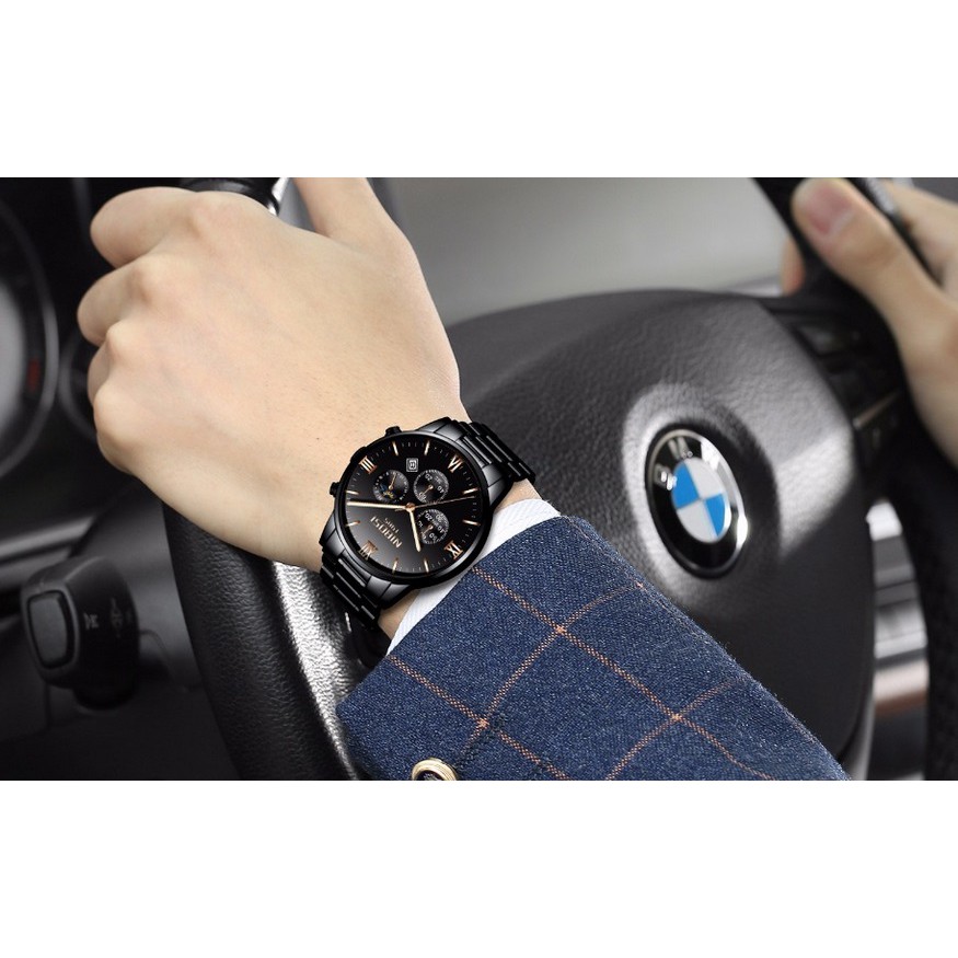 Đồng hồ nam dây thép đặc fullbox Nibosi 2325