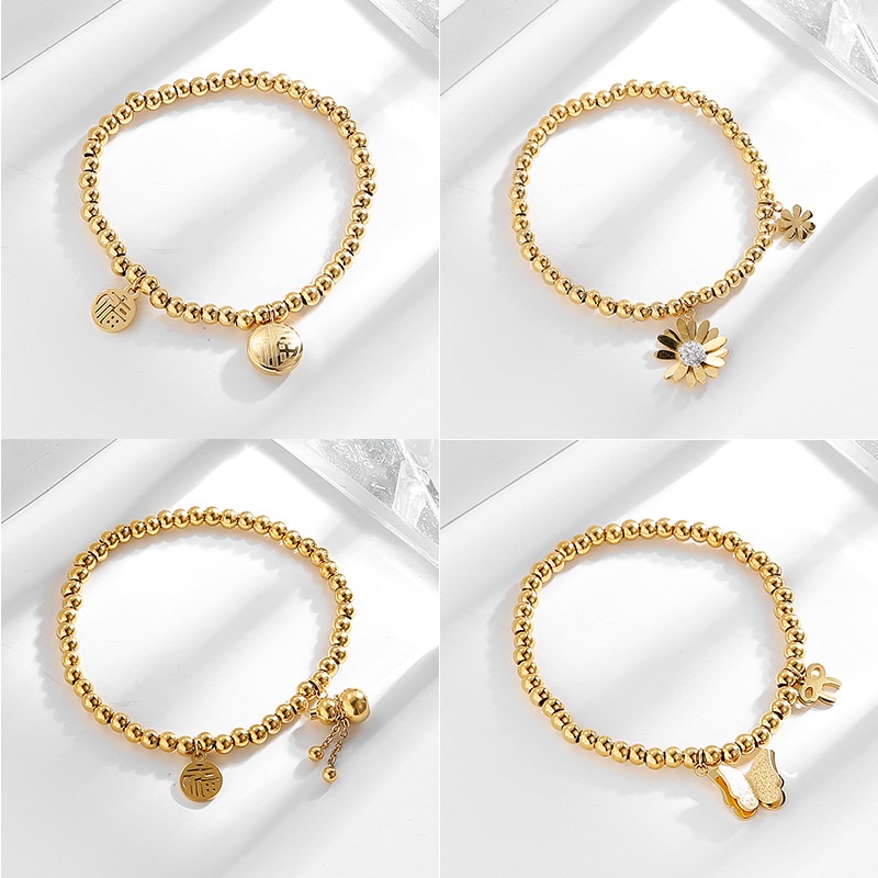Vòng tay thép titan mạ vàng kim 18K thời trang Hàn Quốc thanh lịch cho nữ