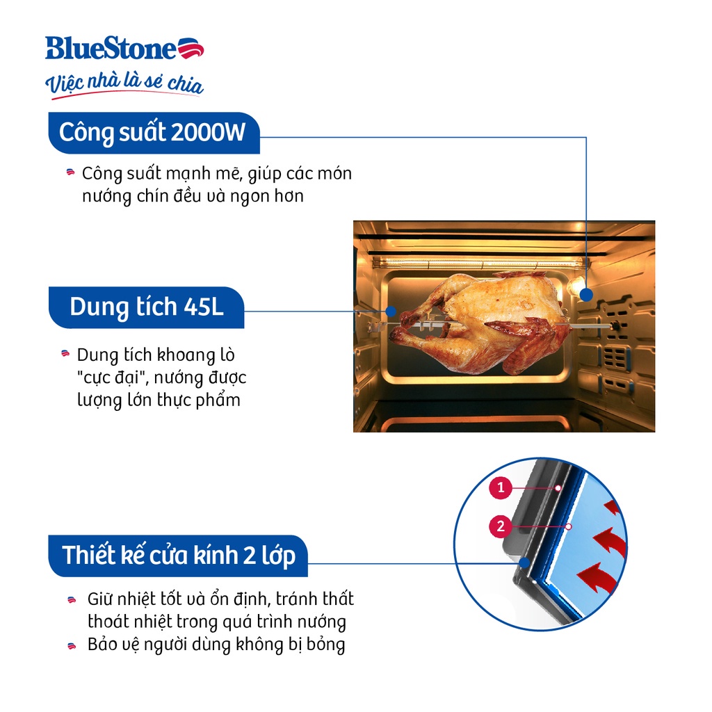 [Mã ELHAMS5 giảm 6% đơn 300K] Lò nướng Bluestone EOB-7567 45 lít - Bảo hành chính hãng 2 năm
