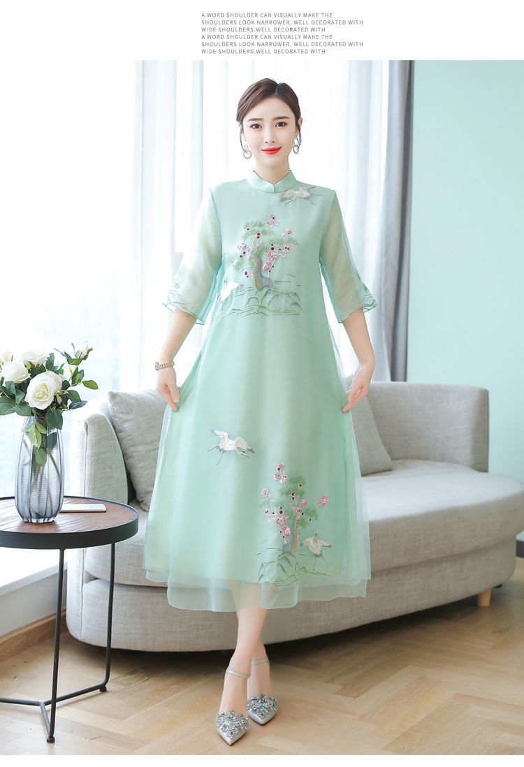 Embroidered dress female summer new style ethnic style improved cheongsam dress temperament retro mid-length skirt