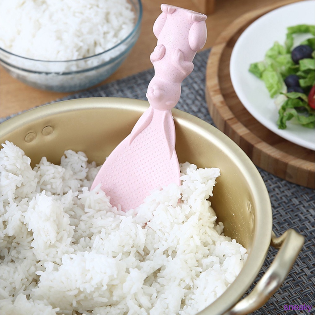 Muỗng Xới Cơm Bằng Nhựa Chống Dính Hình Động Vật Màu Hồng