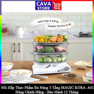 Máy Hấp Thực Phẩm Magic Korea A61 2 Ngăn 3 Tầng Công Suất 500w 10.5L Hấp Gà Xôi Rau Củ