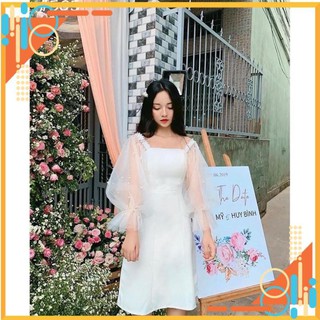 [FREESHIP] VÁY TRẮNG DỰ TIỆC, ĐẦM TRẮNG DỰ TIỆC TAY PHỒNG KẾT HẠT SIÊU XINH