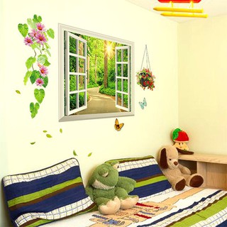 Decal dán tường Khung cửa sổ xanh