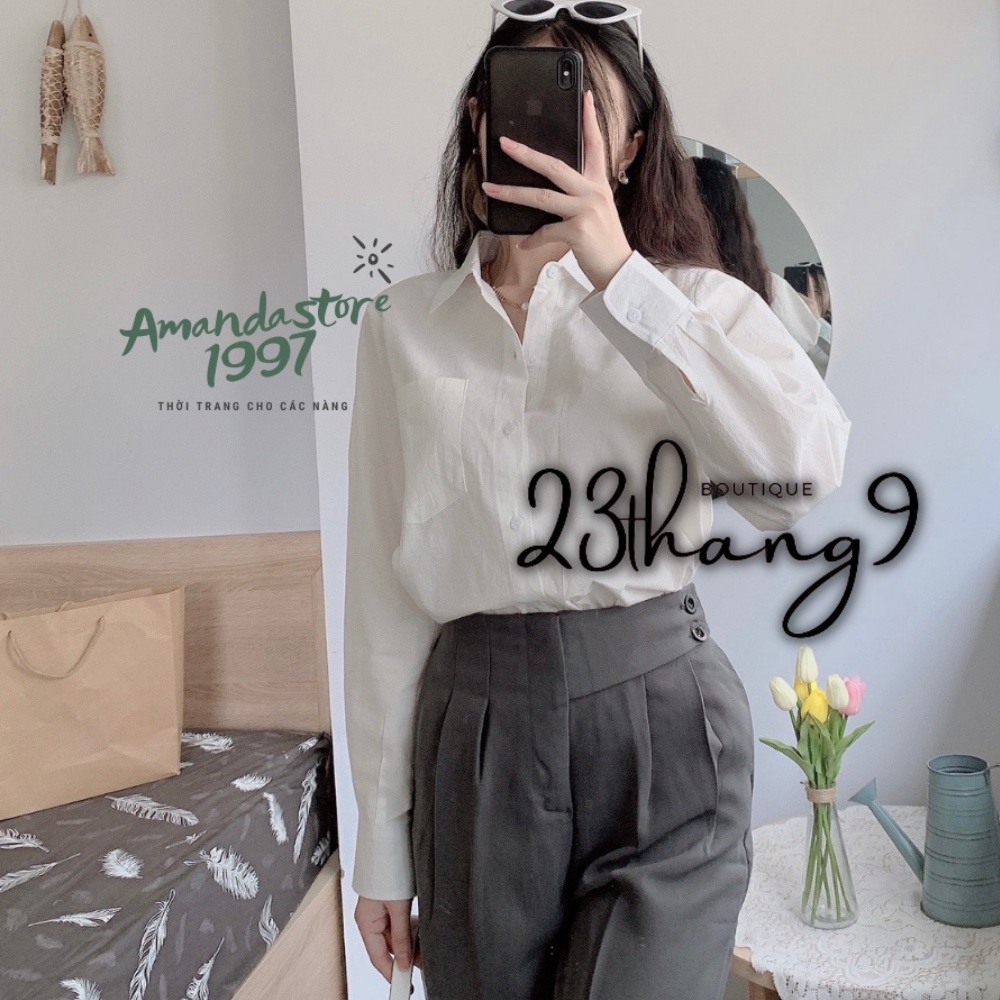 Áo sơ mi nữ áo sơ mi trắng form rộng tay dài chất thô cao cấp phong cách ulzzang hàn quốc công sở đi chơi đi làm