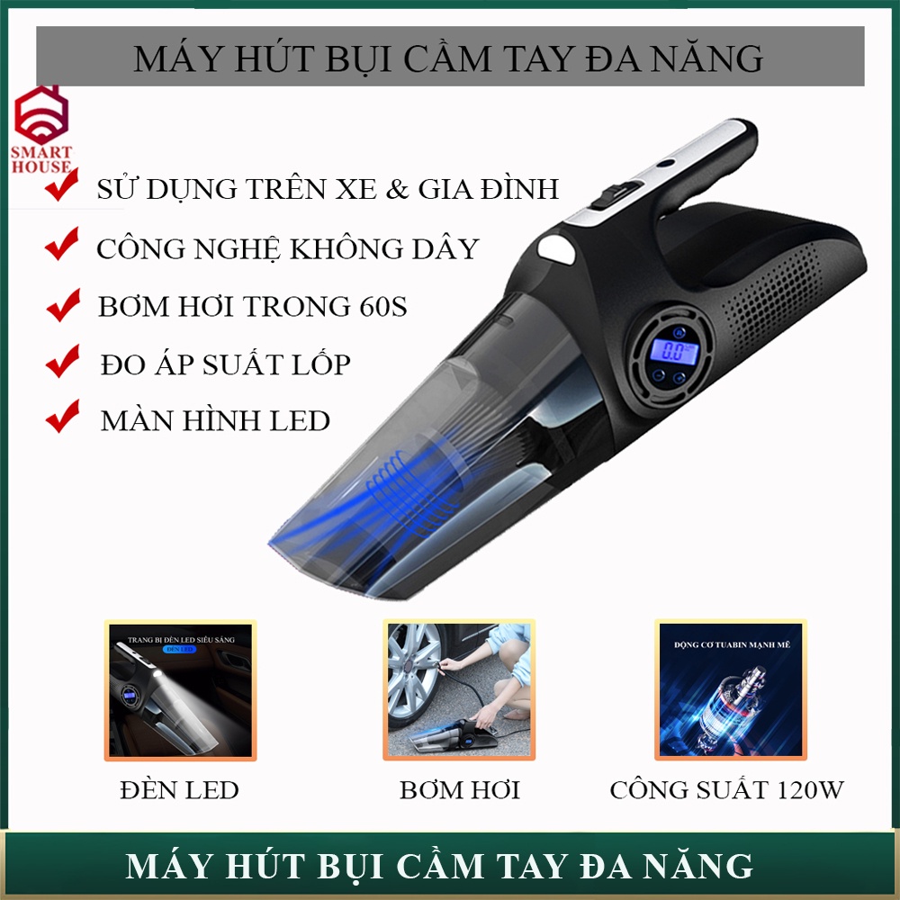 Máy hút bụi cầm tay đa năng, sử dụng cho gia đình, trên xe oto, lực hút khỏe, bơm hơi... an toàn tiện lợi