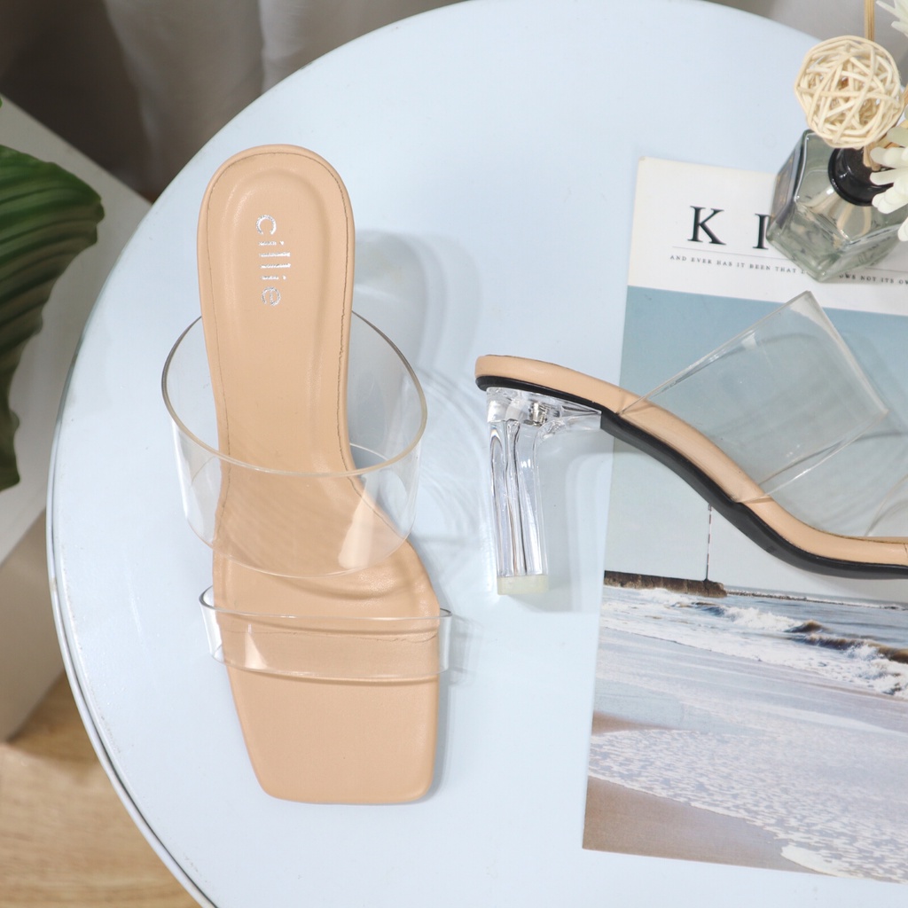 Guốc mika gót trong Cillie cao gót nữ quai ngang mika basic phối gót trong cao 8cm thanh mảnh đi chơi đi làm dạo phố