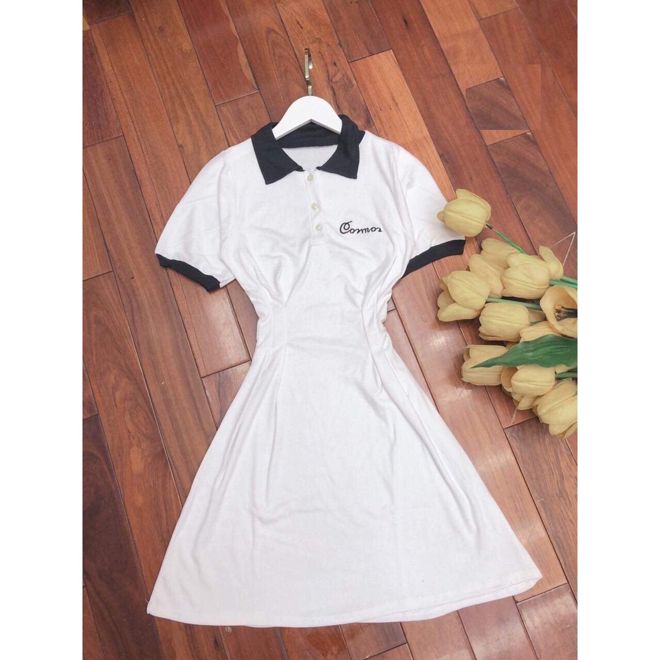 Váy thêu cosmos tiểu thư - Đầm polo midi thun nữ