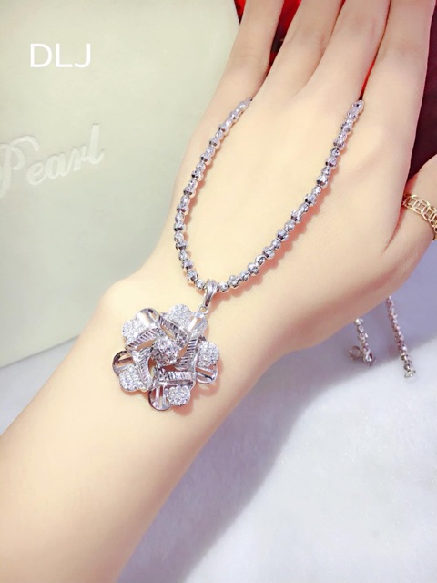 Dây chuyền bi mặt hoa văn, chất liệu bạc ý xi kim cao cấp DC0358