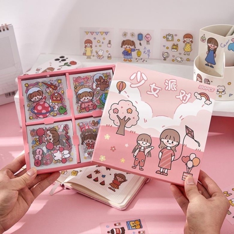 Bộ 1000 sticker telado cô gái và bé thỏ