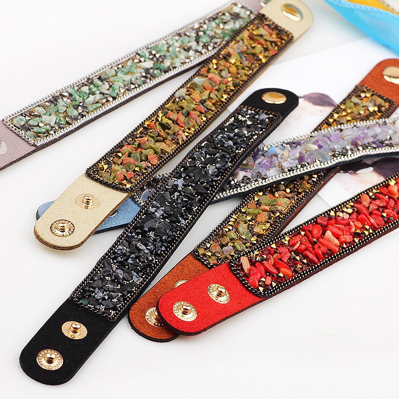 Vòng Tay Nhung Đính Đá Tự Nhiên Cho Nữ