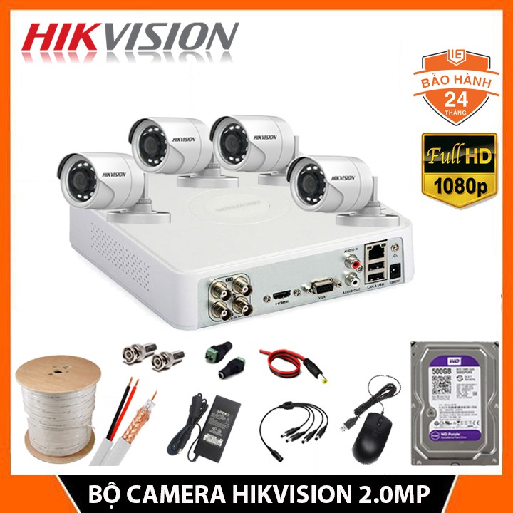 [Chính Hãng]Trọn Bộ Camera Hikvision 2MP FHD 1080P – Hàng chính hãng [Bộ 1-4 2MPX] – Đầy đủ phụ kiện + Ổ Cứng 500GB – HIKVISION >>> top1shop >>> shopee.vn