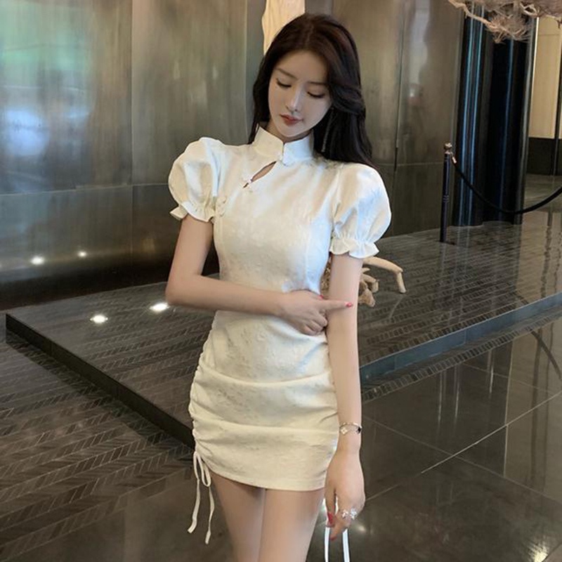 IELGY Đầm Sườn Xám Cách Tân Rút Dây Eo Cao Phong Cách Trung Hoa Cổ Điển Cho Nữ