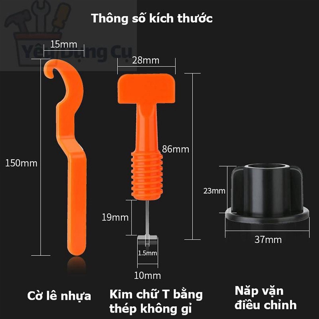 Ke Cân Bằng Lát Gạch, Bộ 50 ke cân bằng lát phẳng gạch, tái sử dụng được + Tặng 100 dấu cộng, kèm cờ lê