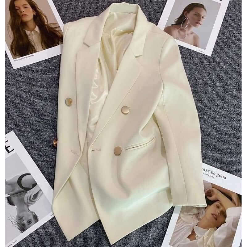Áo khoác blazer cúc mạ đồng 4 khuy hàng QC 2 lớp