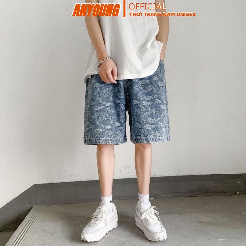 Quần short jean nam ANYOUNG họa tiết unisex hàn quốc QD221