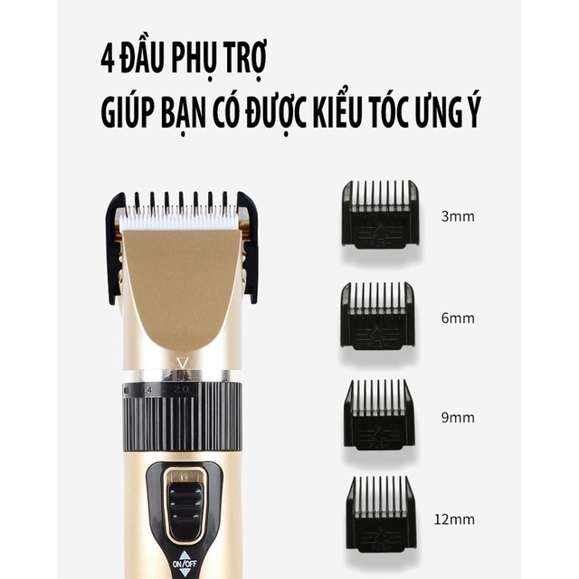 Tông Đơ Cắt Tóc Cho Trẻ Em và Gia Đình - Đầu Sạc USB - Tặng Kèm 9 Phụ Kiện