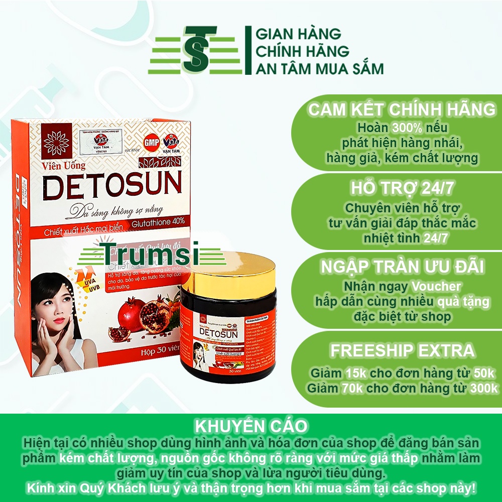 Viên Uống Trắng Da Giảm Nám Chống Nắng Bổ Sung Glutathione Chống Lão Hóa Và Bảo Vệ Da Detosun Vạn Tam Chính Hãng