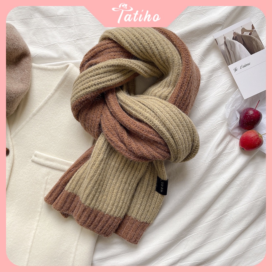 Khăn Quàng Cổ Cashmere Len Dày Họa Tiết Trơn Phối Hai Màu Cao Cấp Thời Trang Thu Đông - 35x180cm - Tatiho - Mã KLN14