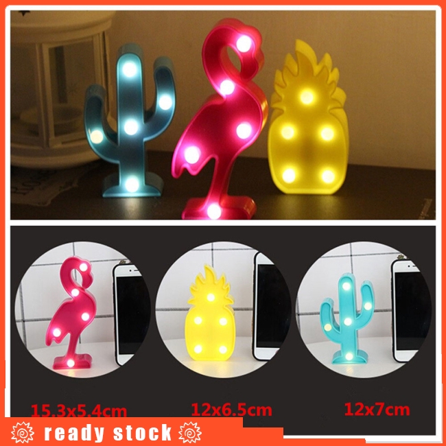 Đèn ngủ hình quả dứa/chim hồng hạc/cây xương rồng hoạt hình 3D