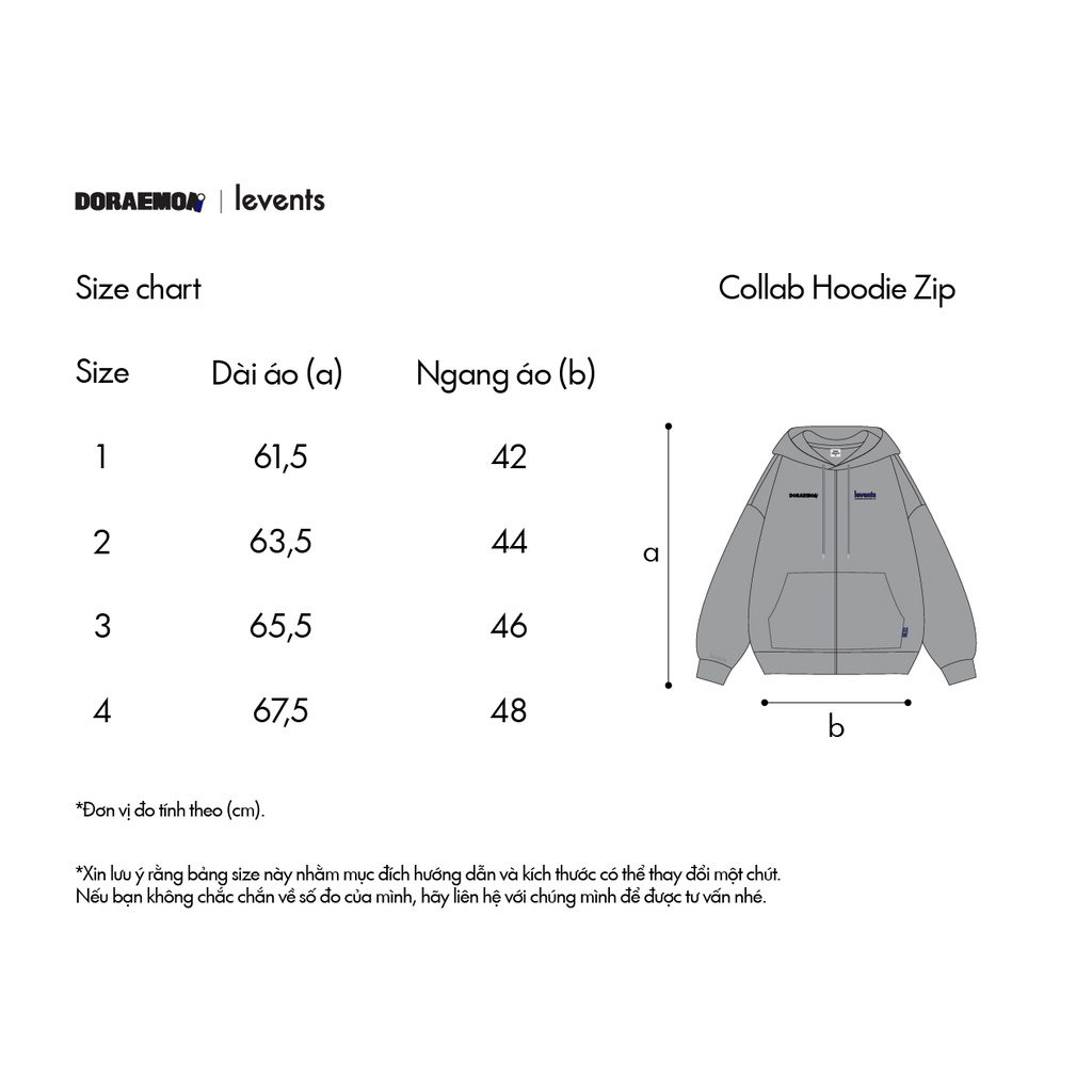 Áo Zipper Hoodie Levents Doraemon Collab/ Grey