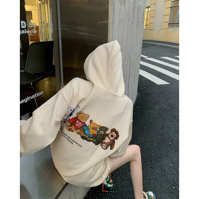 Áo hoodie nữ in gấu bông cube, mẫu áo khoác nỉ có mũ chống lạnh thời trang thu đông dành cho bé gái