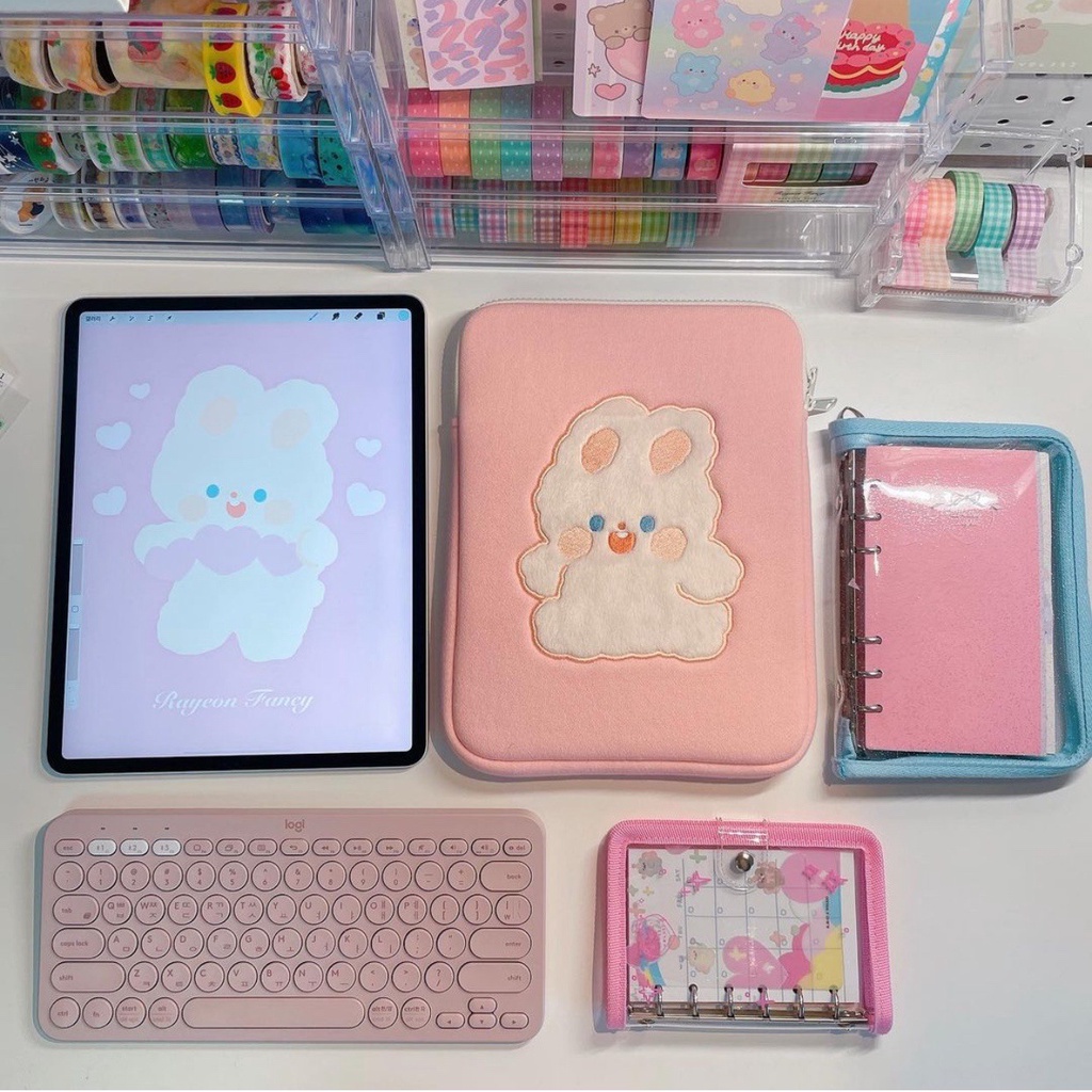 Túi đựng laptop phong cách Hàn Quốc và họa tiết thêu thỏ dễ thương 13/14 / 15,6 inch túi trong chống sốc Túi đựng máy tính bảng 10/11 inch