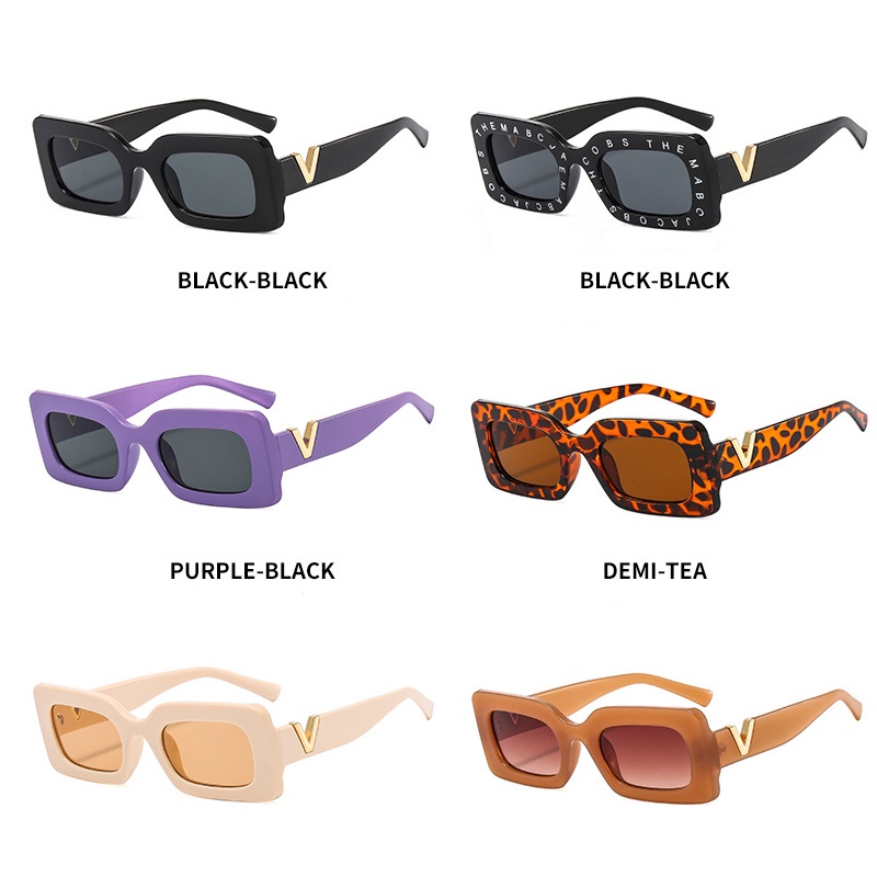 (KIQI-FASHION) COD Kính Chống Nắng UV Gọng Chữ Nhật In Chữ Tiếng Anh Phong Cách Phương Tây Cổ Điển Thời Trang Cho Nữ