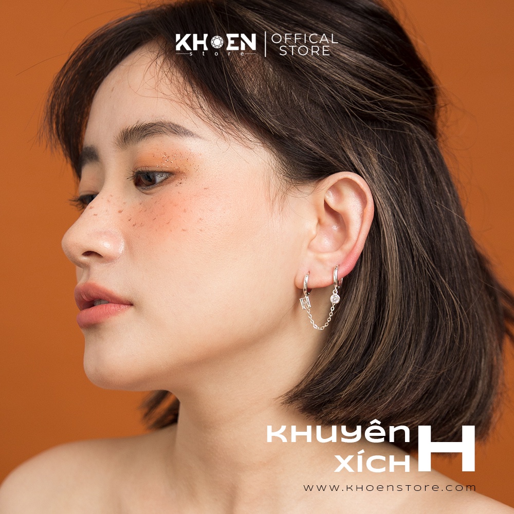 Khuyên tai Dây Xích chữ H xi bạc 925 - Khoen store