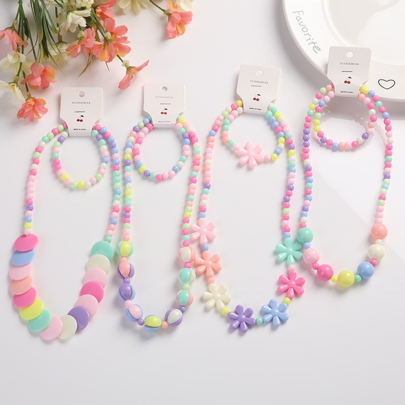 Bộ Trang Sức Xâu Hạt Màu Kẹo Phong Cách Hàn Quốc Cho Trẻ Em