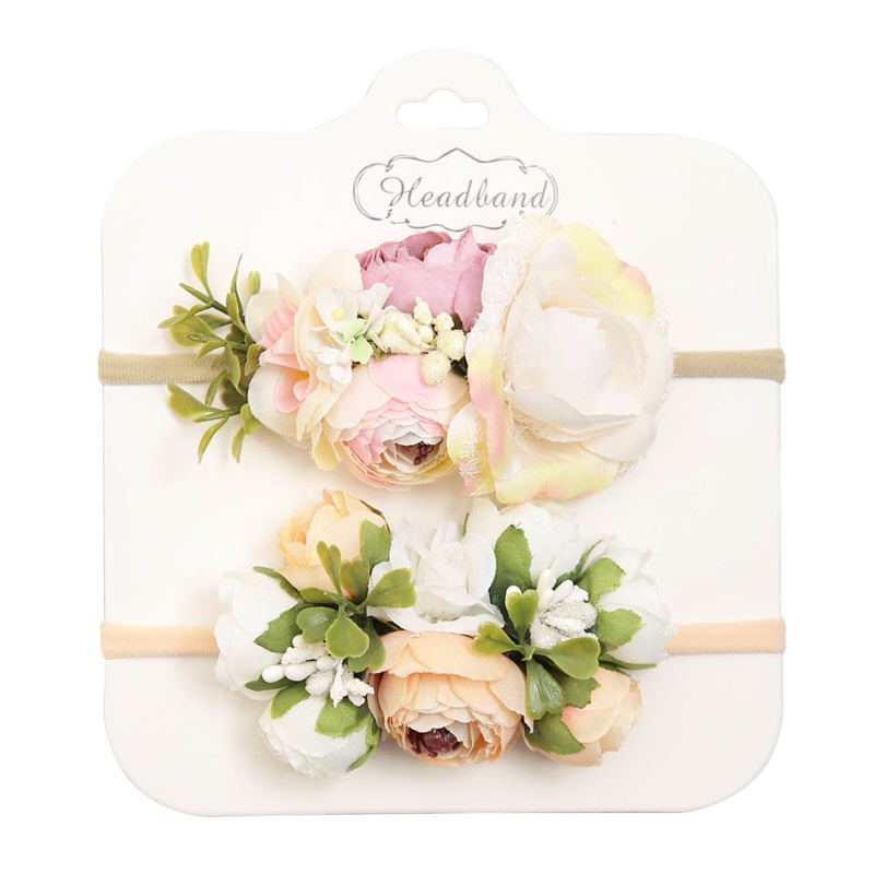 Bộ 2 Băng Đô Đội Đầu Bằng Nylon Co Giãn Gắn Hoa Giả Cho Bé Gái