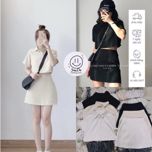 Sét Croptop Chân Váy Cạp Chun 5cm Khóa Sườn Có Lót Quần Chất Xốp Tổ Ong Dày Dặn Mát Không Lộ | Smide Clothing