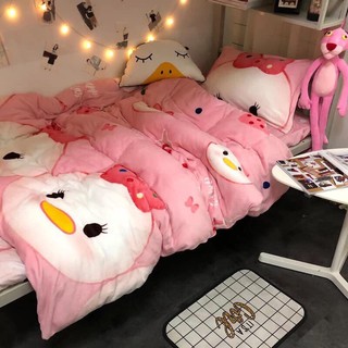 Bộ Chăn Phao Ga Gối Cao Cấp Mẫu VỊT HỒNG DỄ THƯƠNG cho bé yêu
