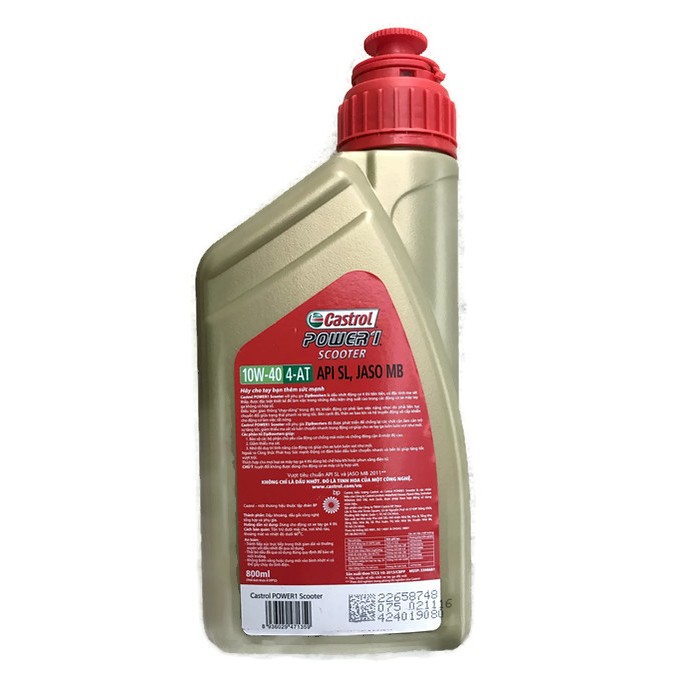 Dầu nhớt động cơ xe máy tay ga Castrol Power1 Scooter 10W-40 API SL, JASO MB (0,8L/1L)