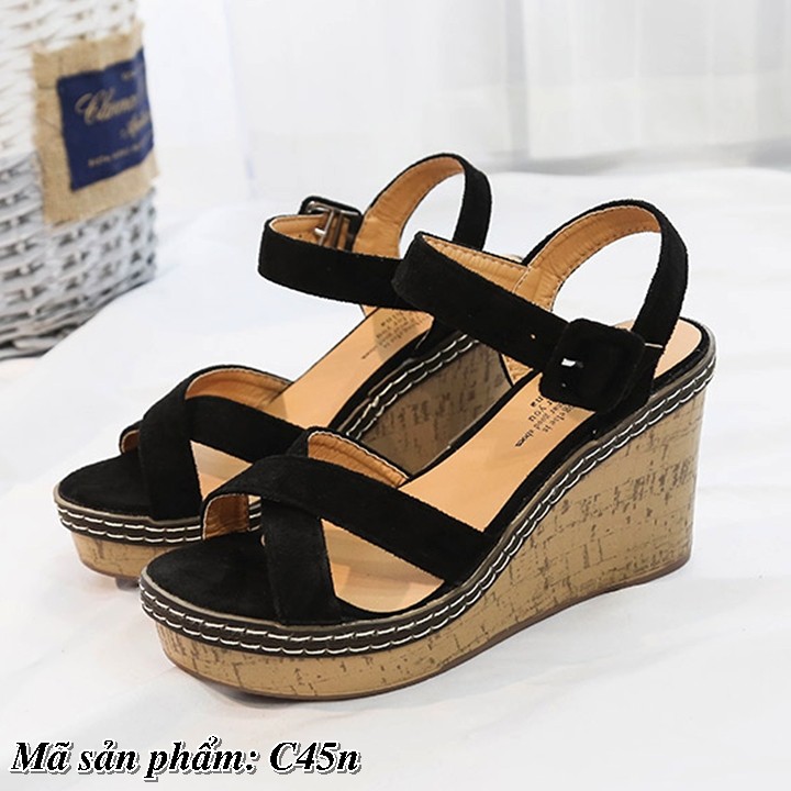 Sandal đế xuồng quai chéo 9cm siêu nhẹ có video