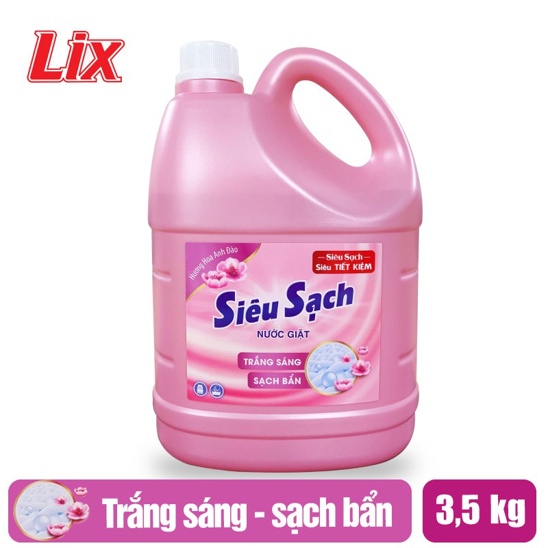 Nước giặt Lix Siêu sạch Hương Hoa Anh Đào Chai 3.5Kg - Tẩy Sạch Cực Mạnh Vết Bẩn - N2501