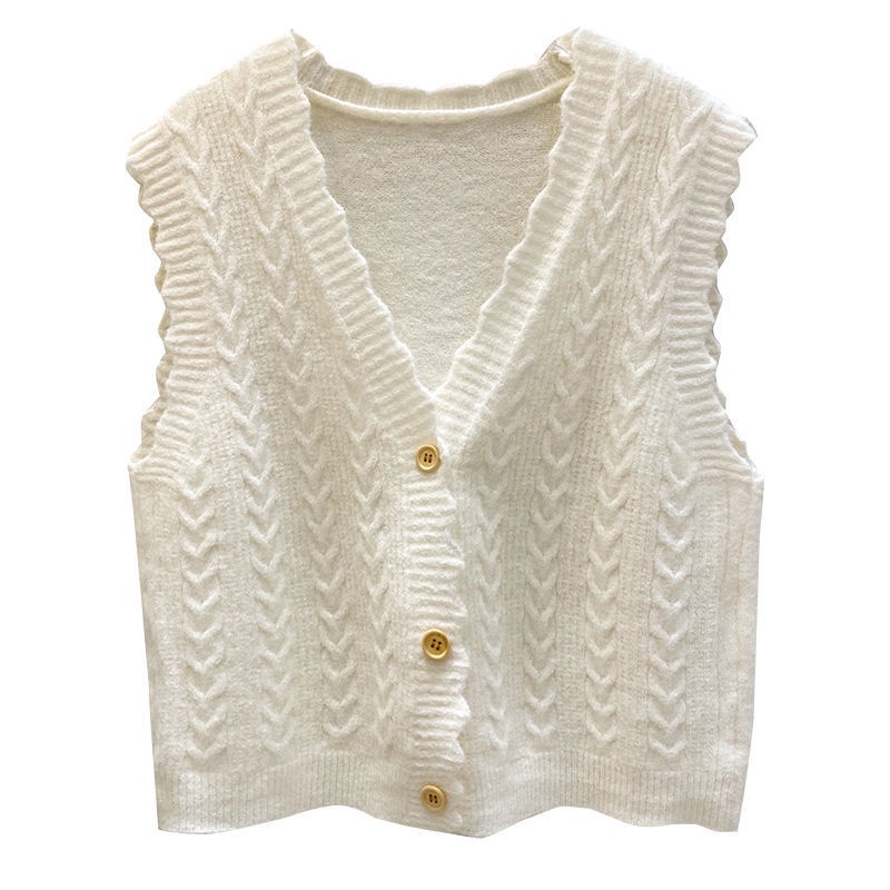 Áo sweater dệt kim cổ chữ v phối ren dễ phối đồ cho nữ