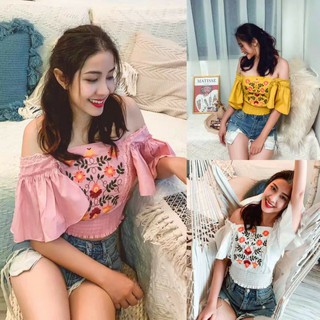 Áo Voan Kiểu Cổ Vuông Form Croptop Phối Tay Cánh Tiên In Hoa Thổ Cẩm Tiểu Thư TTS0852