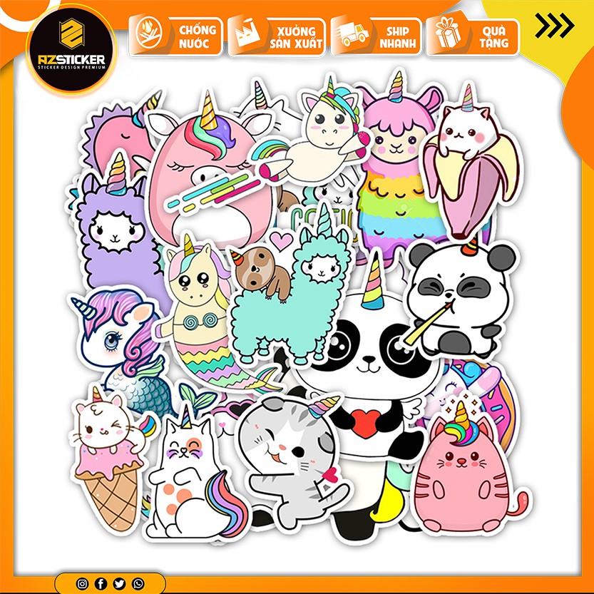 Sticker Unicorn | Hình Dán Cute Trang Trí Mũ Bảo Hiểm Cắt Sẵn Từng Hình Tại Azsticker