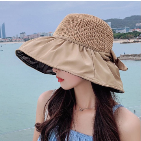 MŨ CHỐNG NẮNG 2 LỚP - Mũ vải rộng vành đi biển dạo phố chống nắng cực mát có 2 lớp bảo vệ sức khỏe kèm dây thắt (sỉ hot)