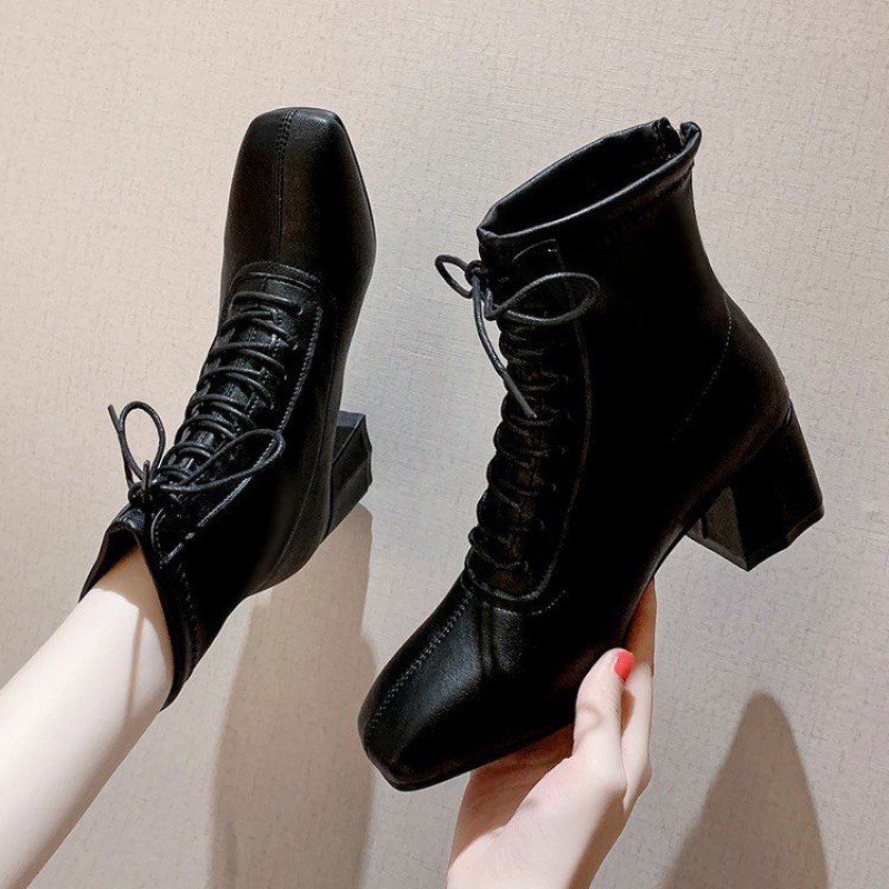 ❤️Bốt đông🌟BOOT DA LÌ BUỘC DÂY TRƯỚC KHOÁ SAU/GIÀY CAO GÓT🥰 | BigBuy360 - bigbuy360.vn