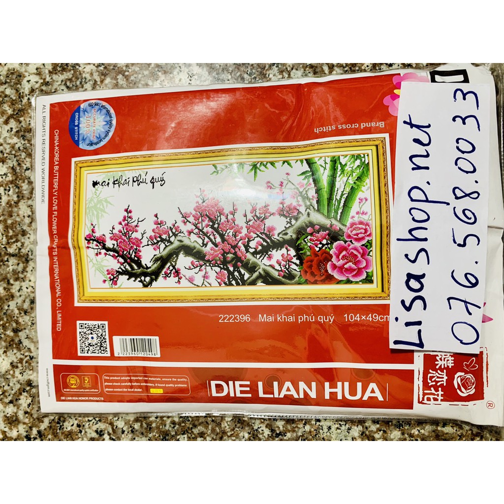 Tranh thêu HOA ĐÀO  222396  chưa thêu lp5090 51329