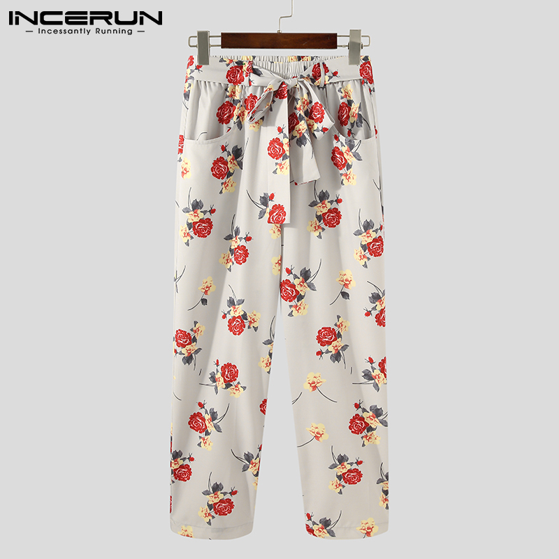 Quần Dài INCERUN Lưng Thun Dáng Rộng In Hoa Phong Cách Cổ Điển Cho Nam