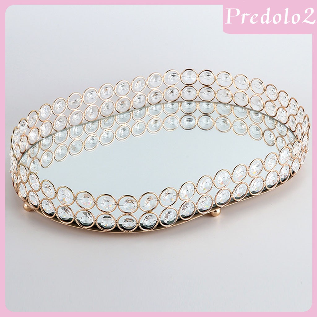 Khay Đựng Lọ Nước Hoa / Mỹ Phẩm Predolo2] Màu Vàng Pha Lê Có Gương