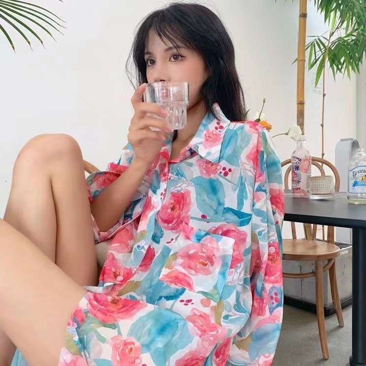Áo Sơ Mi Nữ Dài Tay In Hoa Phong Cách Hàn Quốc Baju Baju Wanita Lengan Panjang Hàng Mới Có Sẵn