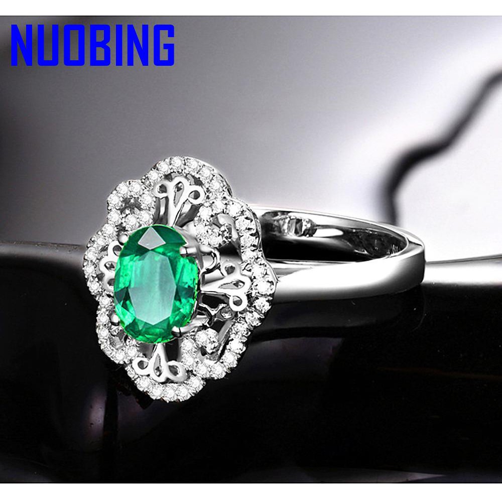 18K White Gold Silver Color Emerald Gemstones Zircon Diamonds Rings For Women Vintage Crystal Jewelry Bijoux Bague Party Gifts|Rings|