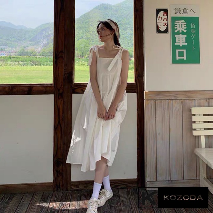 Váy 2 dây đầm babydoll dáng dài trắng đen kem xanh có dây điều chỉnh 2 lớp dày dặn không lộ KOZODA D17 | BigBuy360 - bigbuy360.vn