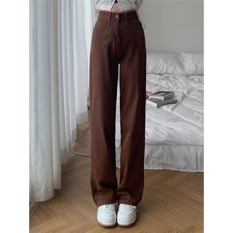 Quần Jean Kaki Màu Nâu Đất Feelfree Ống Rộng Lưng Cao (Có Bigsize) QJ09