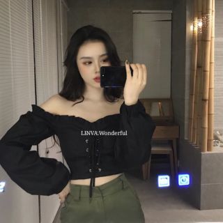 Áo sơmi lệch vai đan ngực trước