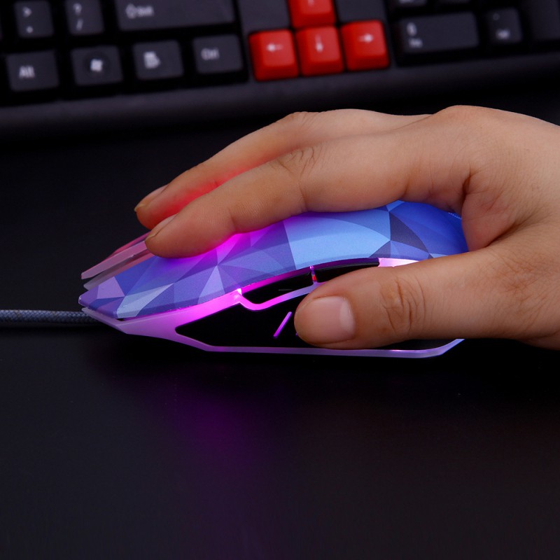 ‘NEW’ 3200DPI Wired Mouse 7 Circular Breathing LED Light Cool Diamond Version Gaming Mouse [BLACKPINK]